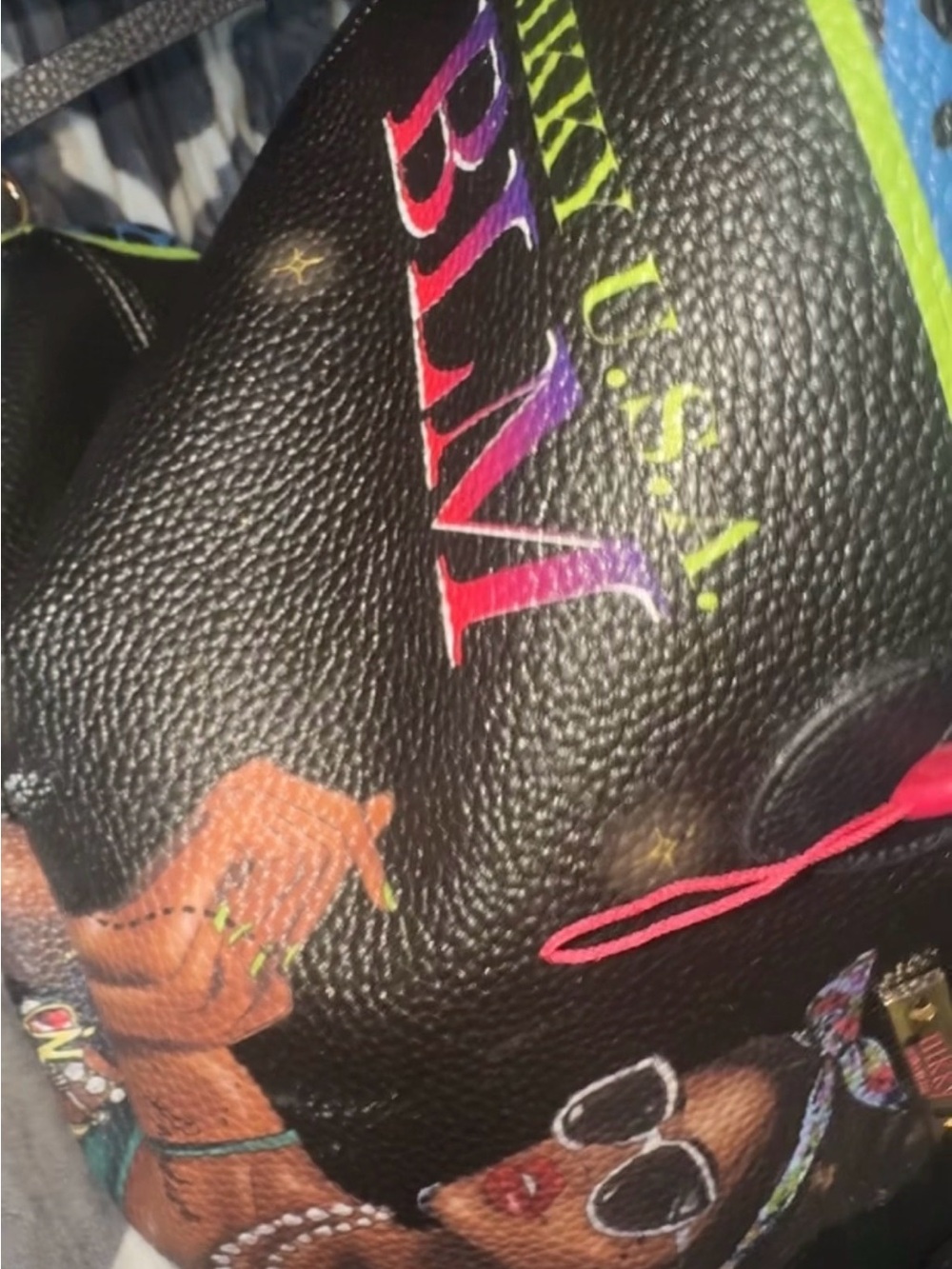 Nicole Lee Black Tote with Neon Multicolor Graphic